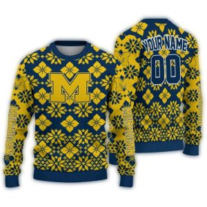 Personalized Michigan Wolverines Snowflake Matrix Ugly Sweater