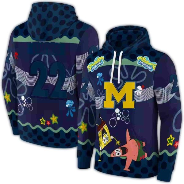 Personalized Michigan Wolverines Spongebob Patrick Star AOP Hoodie 1