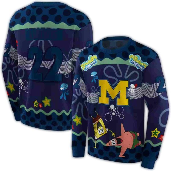 Personalized Michigan Wolverines Spongebob Patrick Star AOP Sweatshirt 1