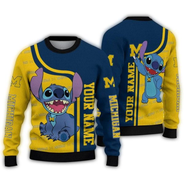 Personalized Michigan Wolverines Stitch Ugly Sweater 1