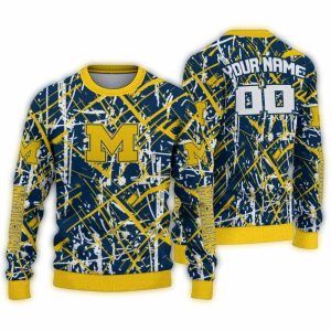 Personalized Michigan Wolverines Streak Overlay Ugly Sweater