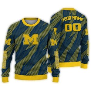 Personalized Michigan Wolverines Stripe Motion Ugly Sweater