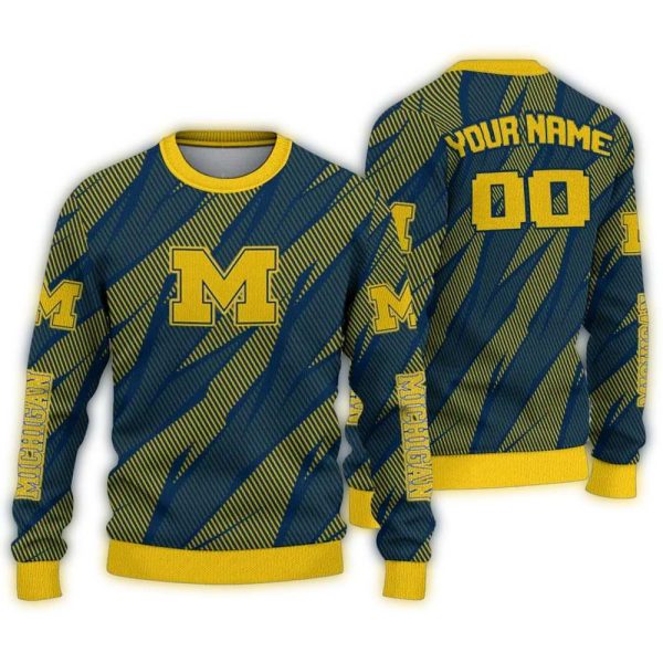 Personalized Michigan Wolverines Stripe Motion Ugly Sweater 1