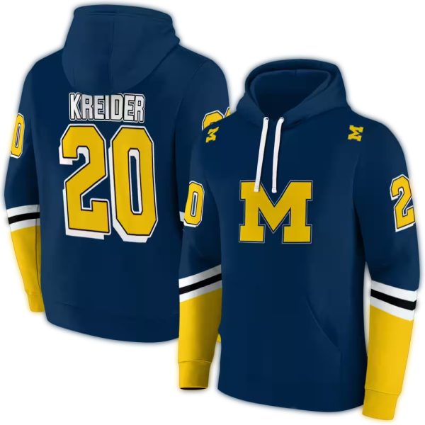 Personalized Michigan Wolverines Striped Navy and Yellow AOP Hoodie 1