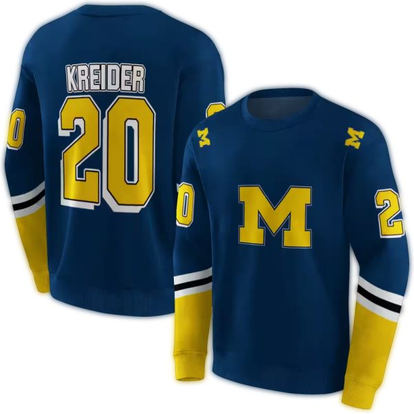 Personalized Michigan Wolverines Striped Navy and Yellow AOP Sweatshirt 1