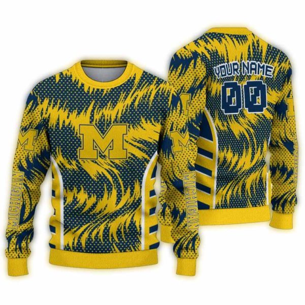 Personalized Michigan Wolverines Swirl Flow Ugly Sweater 1
