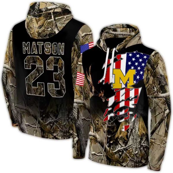 Personalized Michigan Wolverines Tree Camo AOP Hoodie 1