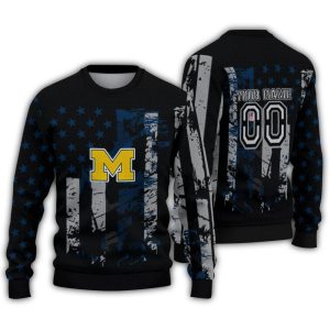 Personalized Michigan Wolverines Vintage Usa Flag Ugly Sweater