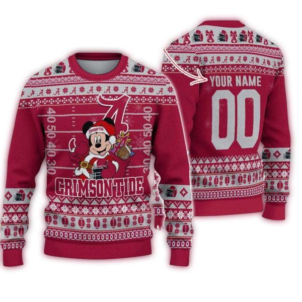 Personalized Mickey Christmas With Alabama Crimson Tide Ugly Sweater 1