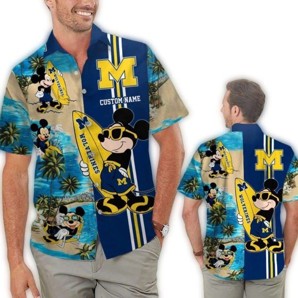 Personalized Mickey Mouse Beach With Michigan Wolverines Hawaiian Shirt 1