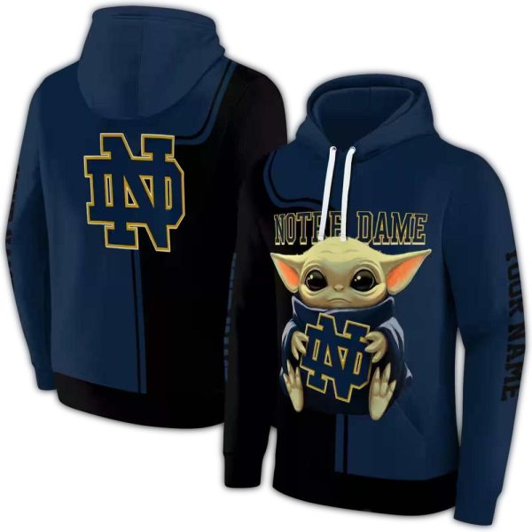 Personalized Notre Dame Fighting Irish Baby Yoda AOP Hoodie 1