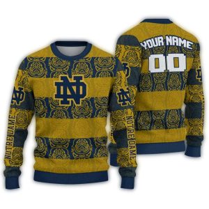 Personalized Notre Dame Fighting Irish Bulldog Motif Ugly Sweater