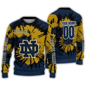 Personalized Notre Dame Fighting Irish Burst Swirl Ugly Sweater