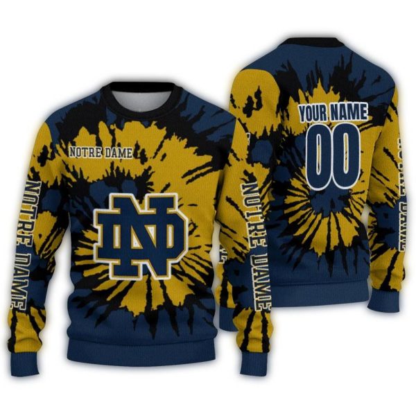 Personalized Notre Dame Fighting Irish Burst Swirl Ugly Sweater 1