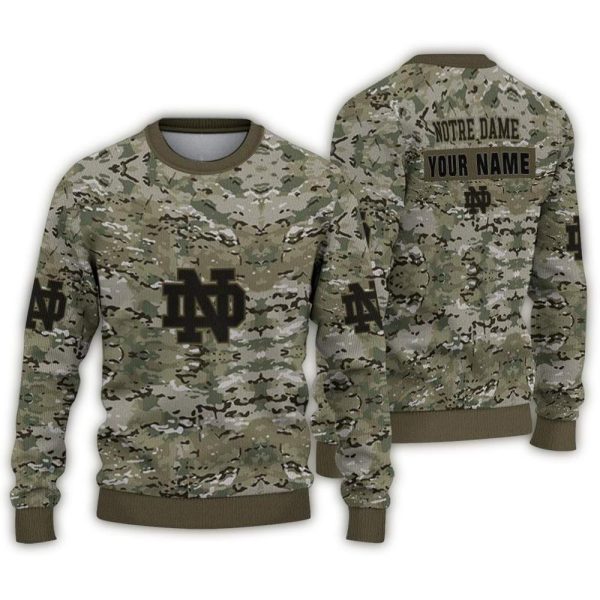 Personalized Notre Dame Fighting Irish Camouflage Blend Ugly Sweater 1