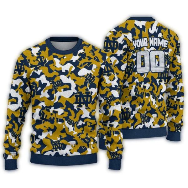 Personalized Notre Dame Fighting Irish Camouflage Motif Ugly Sweater 1