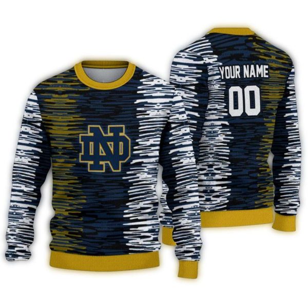 Personalized Notre Dame Fighting Irish Camouflage Stripe Ugly Sweater 1