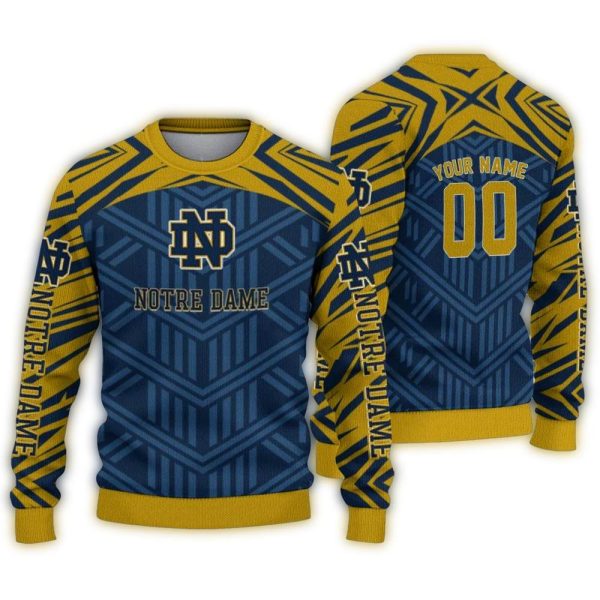 Personalized Notre Dame Fighting Irish Chevron Pattern Ugly Sweater 1