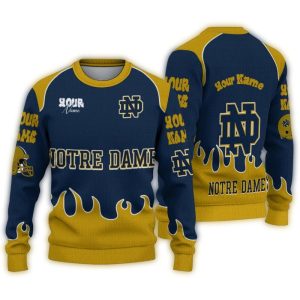 Personalized Notre Dame Fighting Irish Flame Border Ugly Sweater