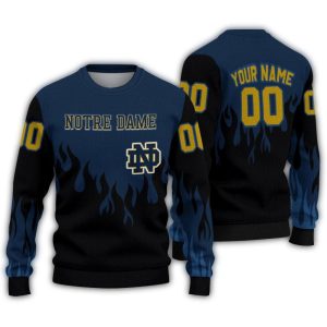 Personalized Notre Dame Fighting Irish Flame Outline Ugly Sweater