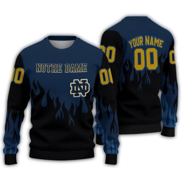 Personalized Notre Dame Fighting Irish Flame Outline Ugly Sweater 1