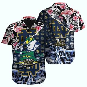 Personalized Notre Dame Fighting Irish Floral Mascot Tropical Hawaiian Shirt