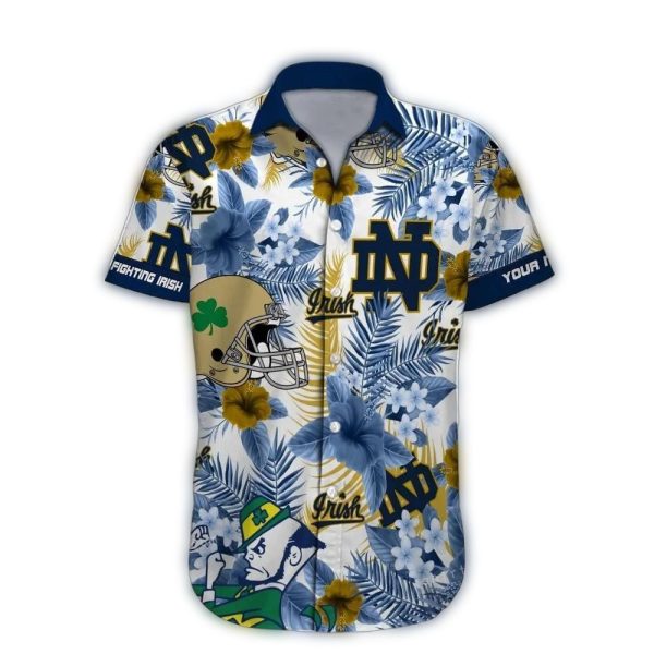 Personalized Notre Dame Fighting Irish Floral and Helmet Hawaiian Shirt 1