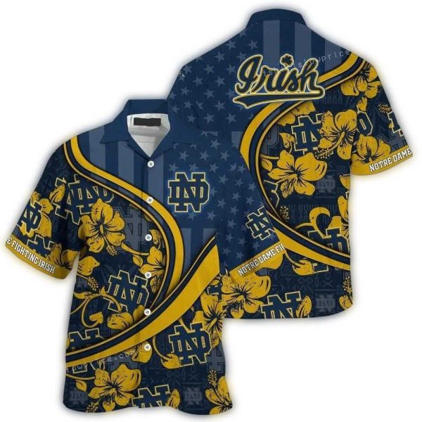 Personalized Notre Dame Fighting Irish Flower and Flag US Hawaiian Shirt 1