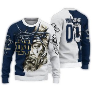 Personalized Notre Dame Fighting Irish Jesus Tears Ugly Sweater