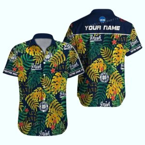 Personalized Notre Dame Fighting Irish Leafs Pattern Vintage Hawaiian Shirt