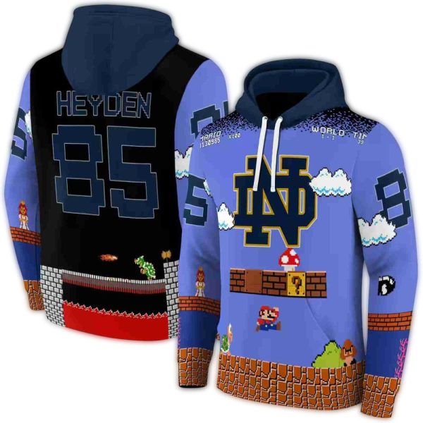 Personalized Notre Dame Fighting Irish Mario Blue Black AOP Hoodie 1