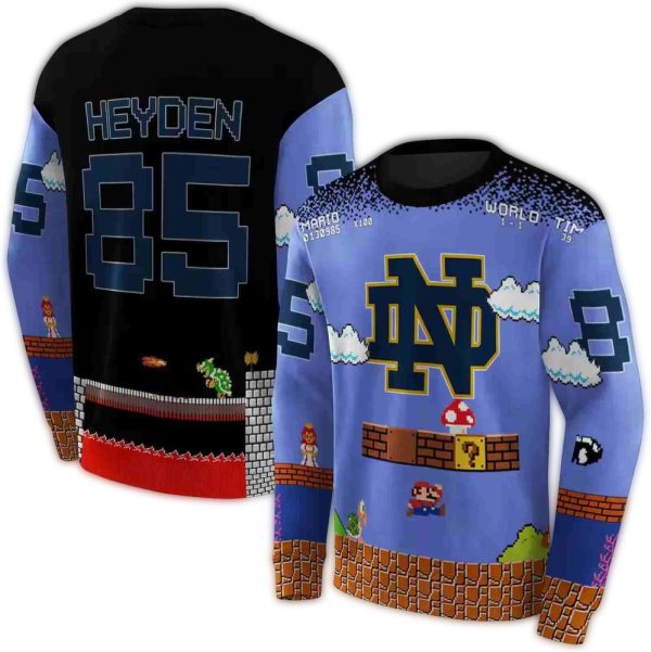 Personalized Notre Dame Fighting Irish Mario Blue Black AOP Sweatshirt 1