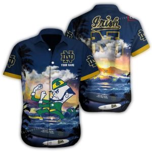 Personalized Notre Dame Fighting Irish Mascot Surf Beach Hawaiian Shirt