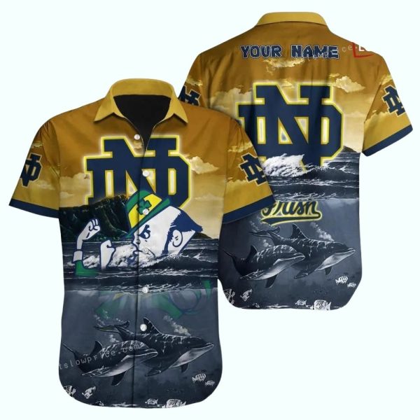 Personalized Notre Dame Fighting Irish Mascot and Dolphin Beach 1