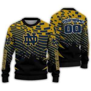 Personalized Notre Dame Fighting Irish Pixel Flow Ugly Sweater