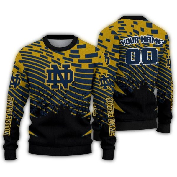 Personalized Notre Dame Fighting Irish Pixel Flow Ugly Sweater 1