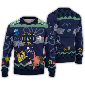 Personalized Notre Dame Fighting Irish Spongebob Cartoon Ugly Sweater