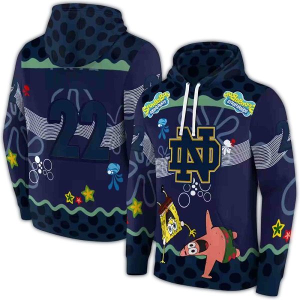 Personalized Notre Dame Fighting Irish Spongebob Patrick Star AOP Hoodie 1
