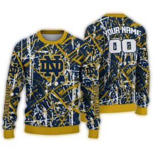 Personalized Notre Dame Fighting Irish Streak Overlay Ugly Sweater