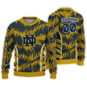 Personalized Notre Dame Fighting Irish Swirl Flow Ugly Sweater