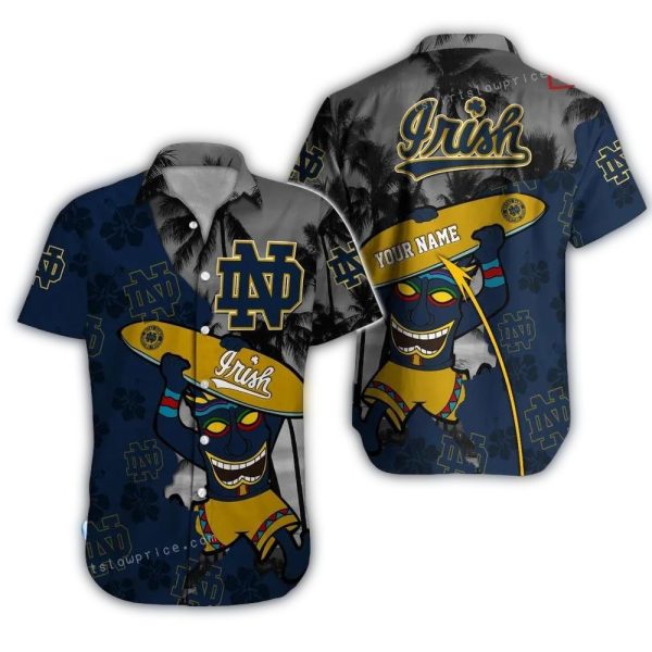 Personalized Notre Dame Fighting Irish Tiki Floral Hawaiian Shirt 1
