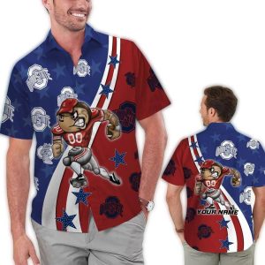 Personalized Ohio State Buckeyes American Flag Mascot Hawaiian Shirt