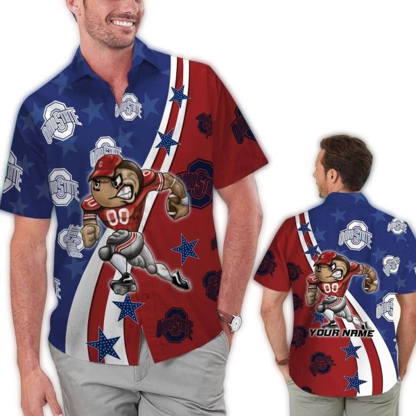 Personalized Ohio State Buckeyes American Flag Mascot Hawaiian Shirt 1
