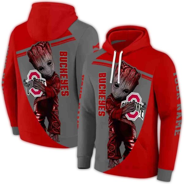 Personalized Ohio State Buckeyes Baby Groot AOP Hoodie 1