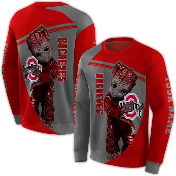 Personalized Ohio State Buckeyes Baby Groot AOP Sweatshirt 1