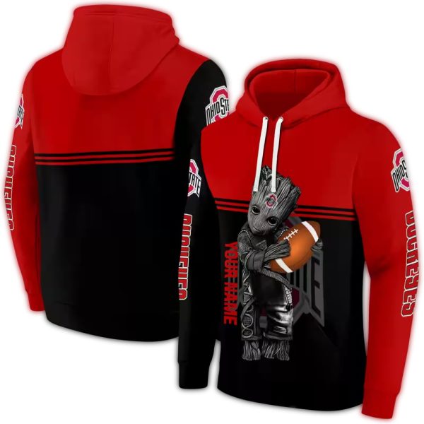 Personalized Ohio State Buckeyes Baby Groot Hold Ball AOP Hoodie 1