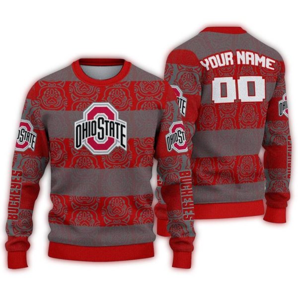 Personalized Ohio State Buckeyes Bulldog Motif Ugly Sweater 1