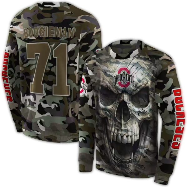 Personalized Ohio State Buckeyes Camo Skull AOP Sweatshirt 1