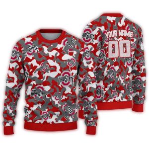 Personalized Ohio State Buckeyes Camouflage Motif Ugly Sweater
