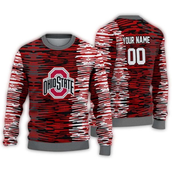 Personalized Ohio State Buckeyes Camouflage Stripe Ugly Sweater 1
